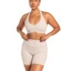 Elite Eleven Halter Scrunch Bra - Oat Latte