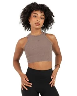 Elite Eleven Cropped Ribbed Singlet - Brown