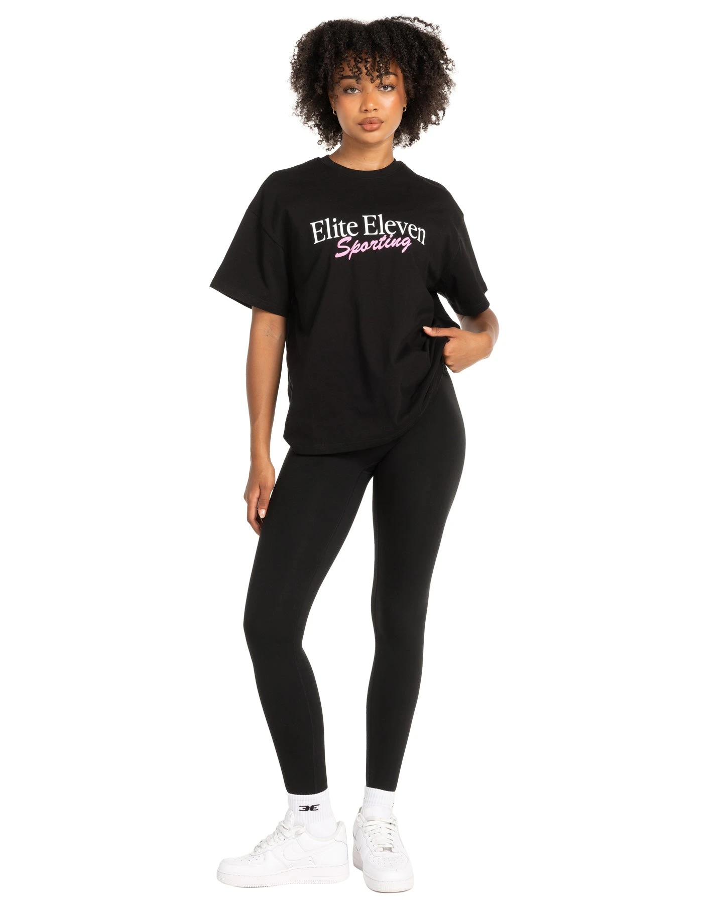 Elite Eleven Women's Script Oversized Tee - Black / Pink - Image 4